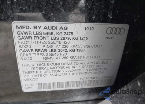 2020 Audi Q5 Premium Plus 45 Tfsi Quattro S Tronic from USA, damaged, VIN WA1BNAFY4L2038332